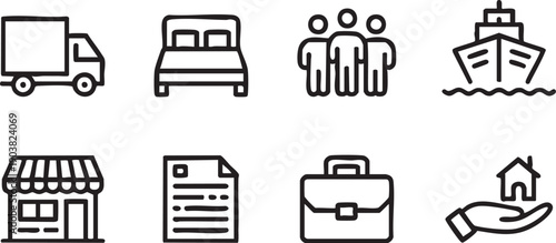 Set of business and logistics icons on white