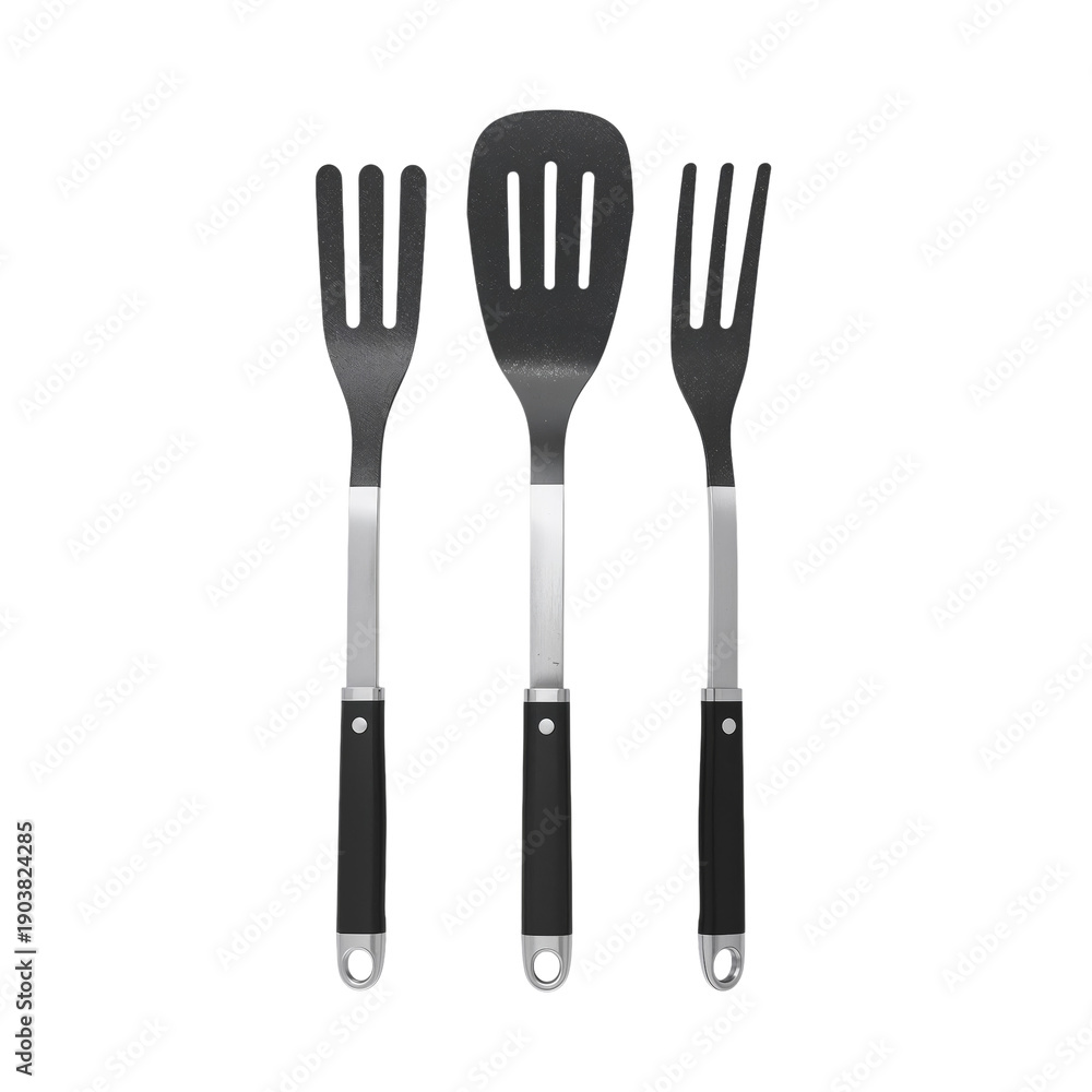 Naklejka premium Set of Three Kitchen Utensils Placed on a Plain Background for Cooking and Food Preparation Tasks