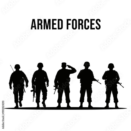 Silhouette of soldiers with the text armed forces above them