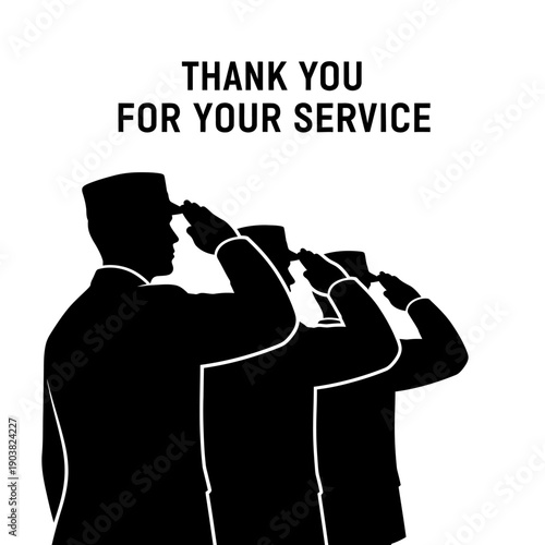 Silhouette of soldiers saluting with a thank you for your service message