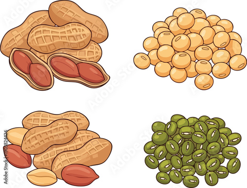 Assorted Legumes Peanuts, Soybeans, and Mung Beans