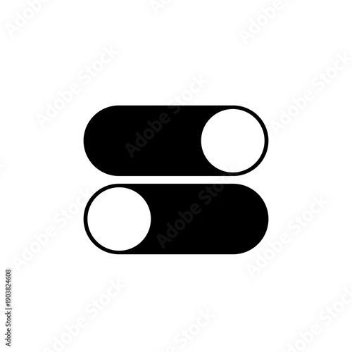 Black and white vector icon of toggle switches showing on and off positions minimal line drawing user interface element digital settings control illustration