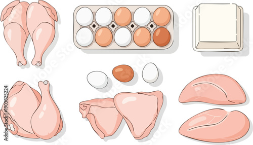 Chicken and Eggs Assortment A Colorful Compilation of Poultry and Fresh Produce