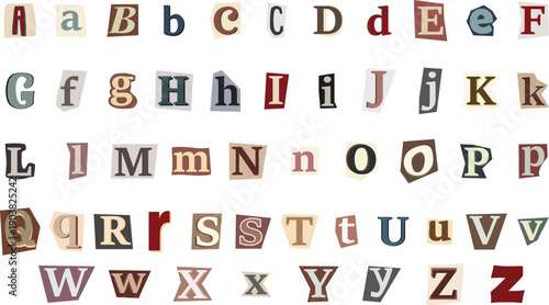 vintage Alphabet collage abc alphabetical font letter cutout of paper magazine and colorful alphabetic handmade cutting text newsprint illustration on transparent background