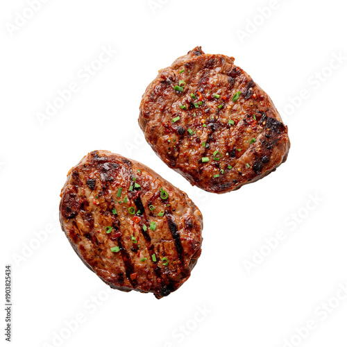 Freshly Grilled Hamburger Patties Ready for a Meal on a Clean White Background