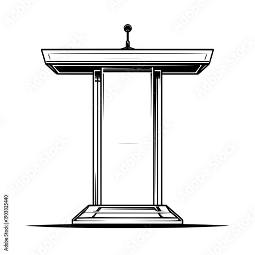 Podium with Microphone on Top Isolated on White Background