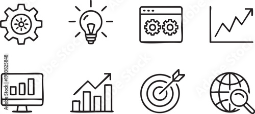 Business growth concepts icons set with graphs and targets
