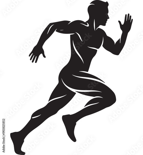 Running man silhouette vector illustration. Dynamic male athlete in sprint pose, black graphic icon for sport, fitness, and health designs. isolated on Transparent Background