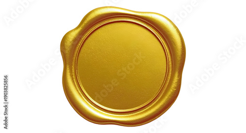 Bilde på lerret Golden wax seal isolated on transparent background, blank round stamp for certif