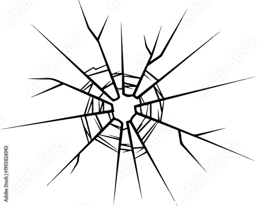 Cracked Glass Illustration Radial Fracture Design for Impact Effect