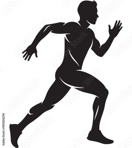 Running man silhouette vector illustration, black male athlete in motion, sprinter icon, fitness and sport graphic element isolated on Transparent Background