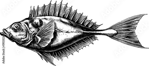 Flatfish anatomical study: 19th century botanical engraving for educational design