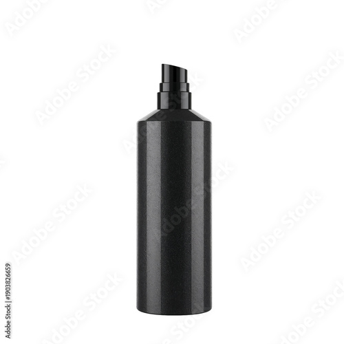 Black Bottle With Pump Top Placed on a Plain White Background