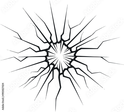 Shattered Glass Effect Illustration Radial Cracks Bursting from Center, Vector Graphic
