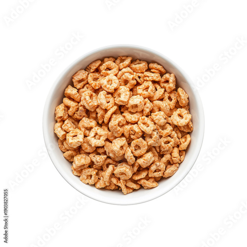 Cereal in a White Bowl Served on a Plain Background at a Kitchen Table in the...