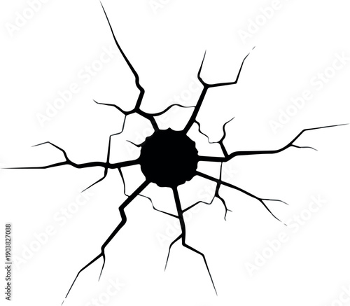 Cracked surface radiating from a central point, creating a fractured pattern