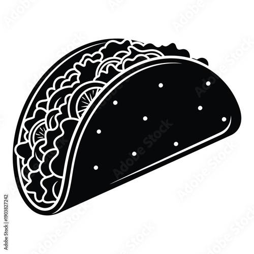 Black and white detailed taco shell with textured pattern tortilla monochrome d