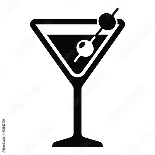 Black and white martini glass with olives on skewers cocktail glass drinkware glassware