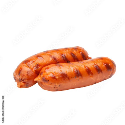 Grilled Sausages on a White Background Ready for a Meal or Snack