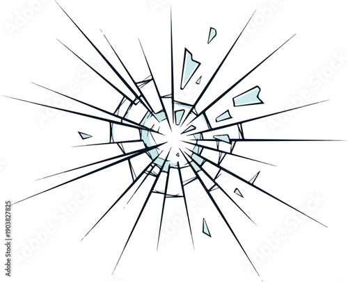 Shattered Glass Effect Illustration Impact and Breakage Depiction, Clean and Modern Design