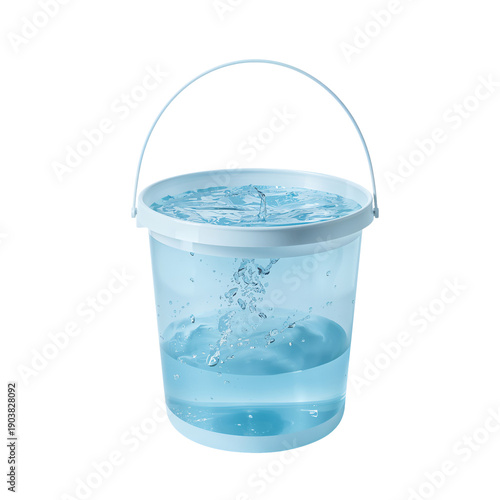 Water Splashes in a Blue Bucket Located on a Table During Daylight Hours