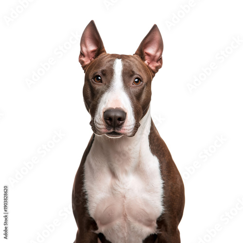 Dog With Brown and White Fur Posing in Front of a White Background During a P...