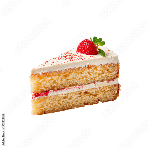 Slice of Cake With White Frosting on a Plain Background in a Simple Setting