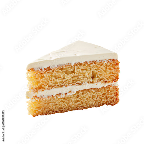 Slice of Cake With White Frosting on a Plain Background in a Simple Setting