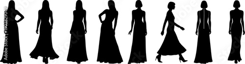 Female fashion silhouettes in evening gowns woman dress