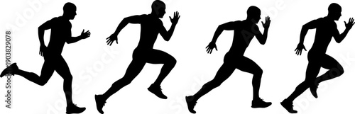 Four male runner silhouettes in motion running athlete