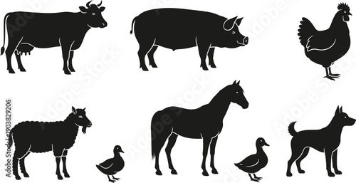 Farm animal silhouettes collection livestock