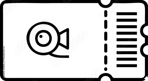 Admit One Cinema Ticket Line Art Illustration with Movie Projector Icon for Entertainment and Events