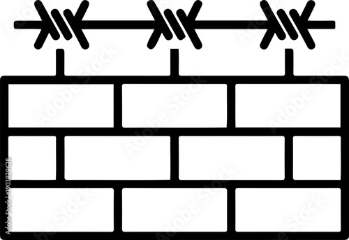 Brick Wall with Barbed Wire Icon, Minimalist Security Boundary Vector Illustration, Prison or Border Protection Concept Symbol Isolated on White Background