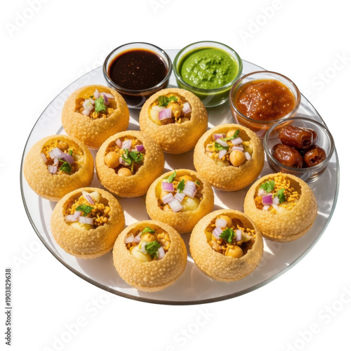 Delicious pani puri served with assorted chutneys and toppings
