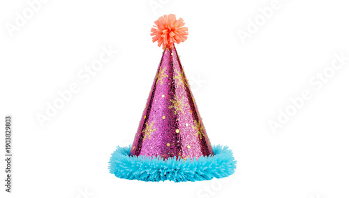 Party Hat Made of Shiny Material in a Conical Shape on a White Background Rea...
