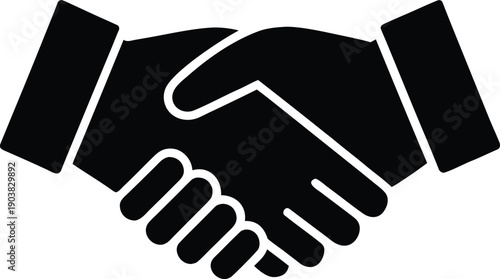Simple black silhouette handshake icon representing agreement and partnership