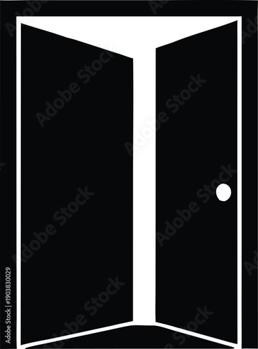 Minimalist black and white open double doors graphic