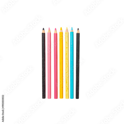 Color Pencils in a Row on a White Background Ready for Drawing and Coloring A...