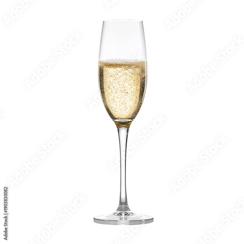 Champagne Glass Filled With Bubbly Drink in a Clear Glass on a Plain Background