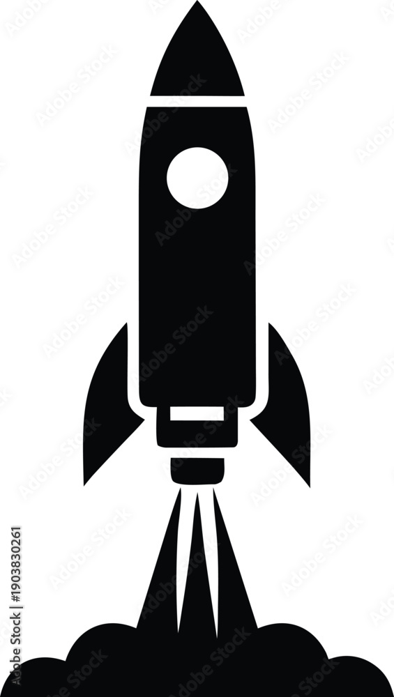 Fototapeta premium Minimalist black rocket ship taking off icon