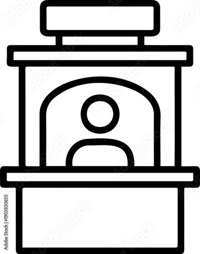 Ticket Booth Reception Desk Icon - Professional Information Counter and Customer Service Station Line Art Vector