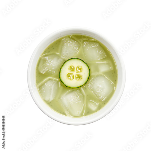 Cucumber Drink Served With Ice in a White Bowl During Sunny Weather