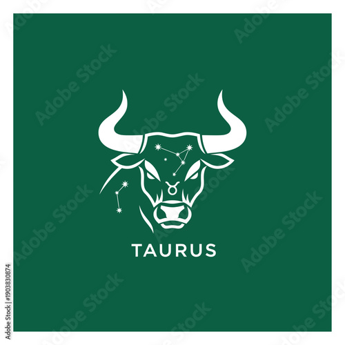Taurus Zodiac Sign Bull Illustration Design.