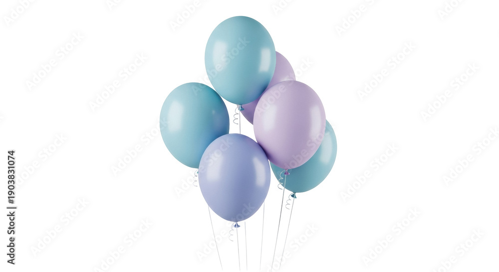 Fototapeta premium Pastel balloons PNG isolated on transparent background, bunch of light blue and purple balloons for party decoration and celebration