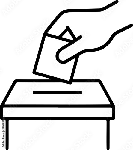 Voting and Election Ballot Box Icon - Hand Inserting Ballot Paper Line Art Vector - Democracy and Civic Duty Symbol
