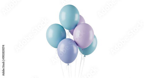 Pastel balloons PNG isolated on transparent background, bunch of light blue and purple balloons for party decoration and celebration
