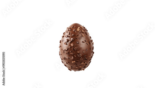 Chocolate Egg Covered in Small Crunchy Bits on a Plain Background