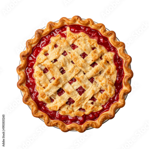 Cherry Pie Sits on a Table Ready to Be Served on a Bright Day in a Home Kitchen