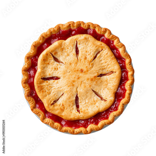 Cherry Pie Sits on a Table Ready to Be Served on a Bright Day in a Home Kitchen