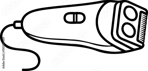 Electric shaver and hair trimmer line art icon, male grooming and barbershop tool minimalist vector illustration
